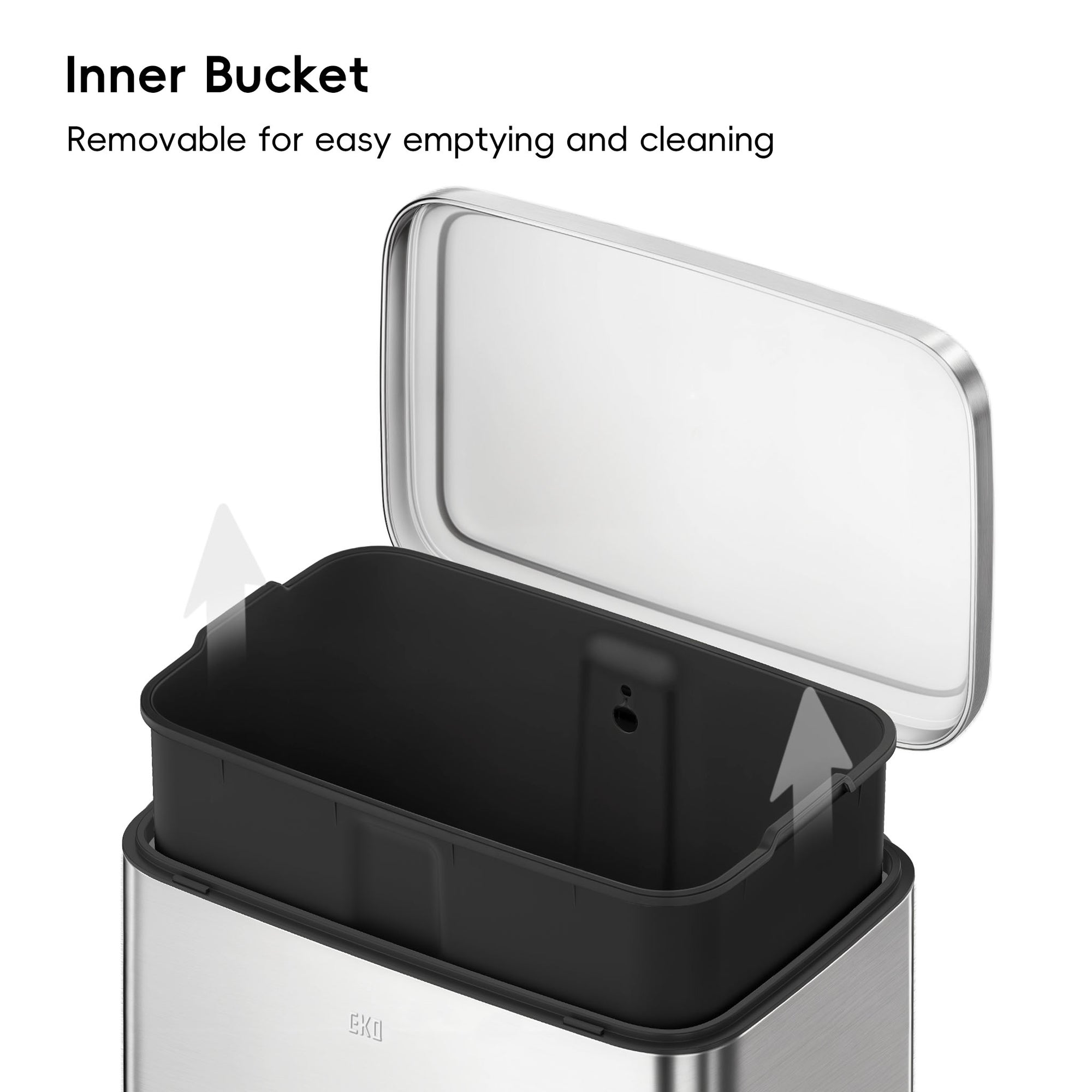 EKO Maxwell Step On Foot Pedal Trash Can, 13.2 Gallon/50L Stainless Steel Finish – Inner Bucket