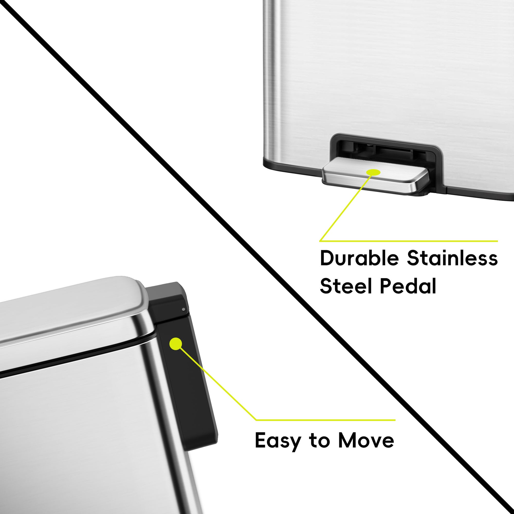 EKO Maxwell Step On Foot Pedal Trash Can, 13.2 Gallon/50L Stainless Steel Finish – Durable Stainless Steel Pedal