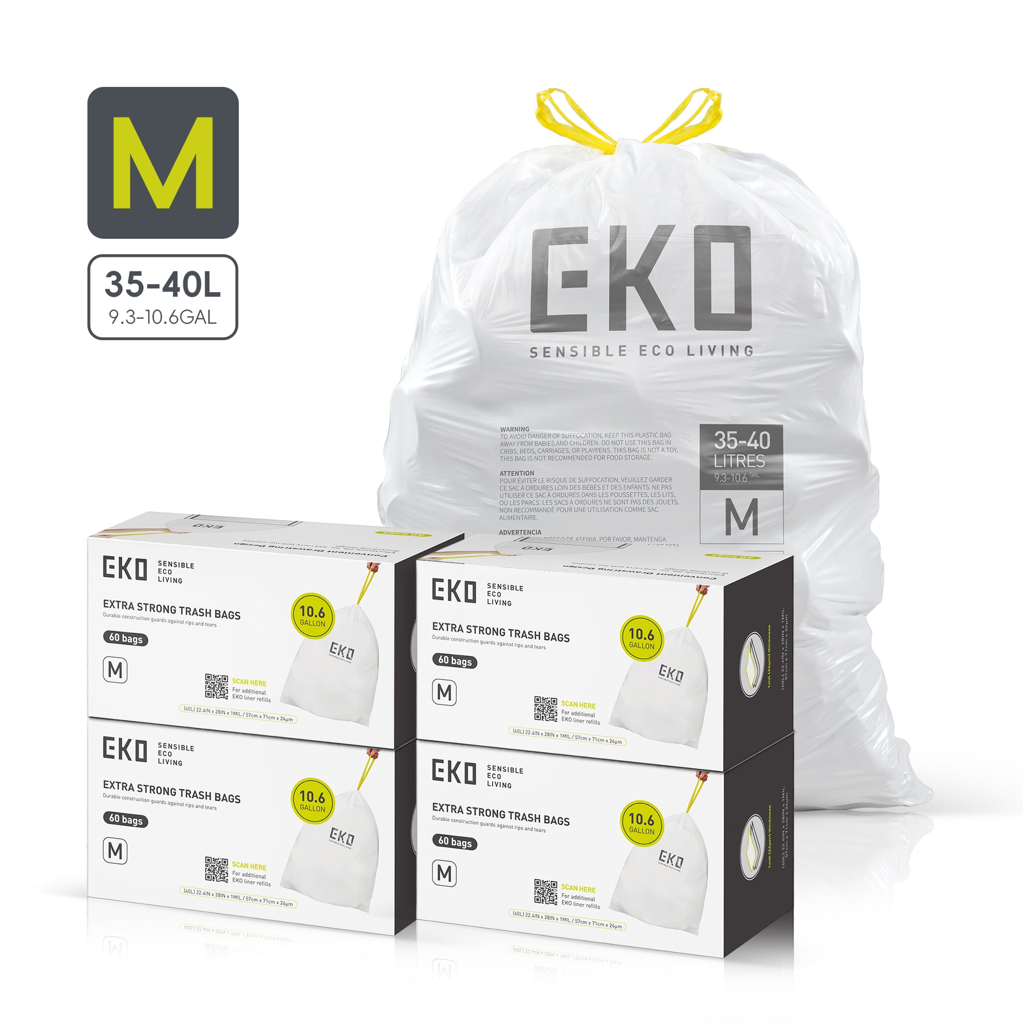 Code M -10.6 Gallon Easy-Dispense Roll Trash Bag - 240 Count
