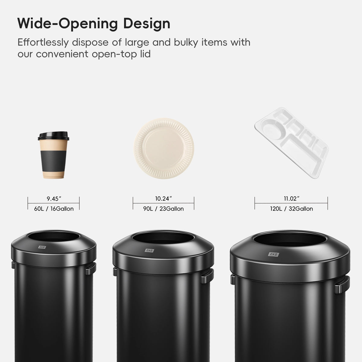 Urban Round Open Top Commercial Trash Can, Stainless Steel