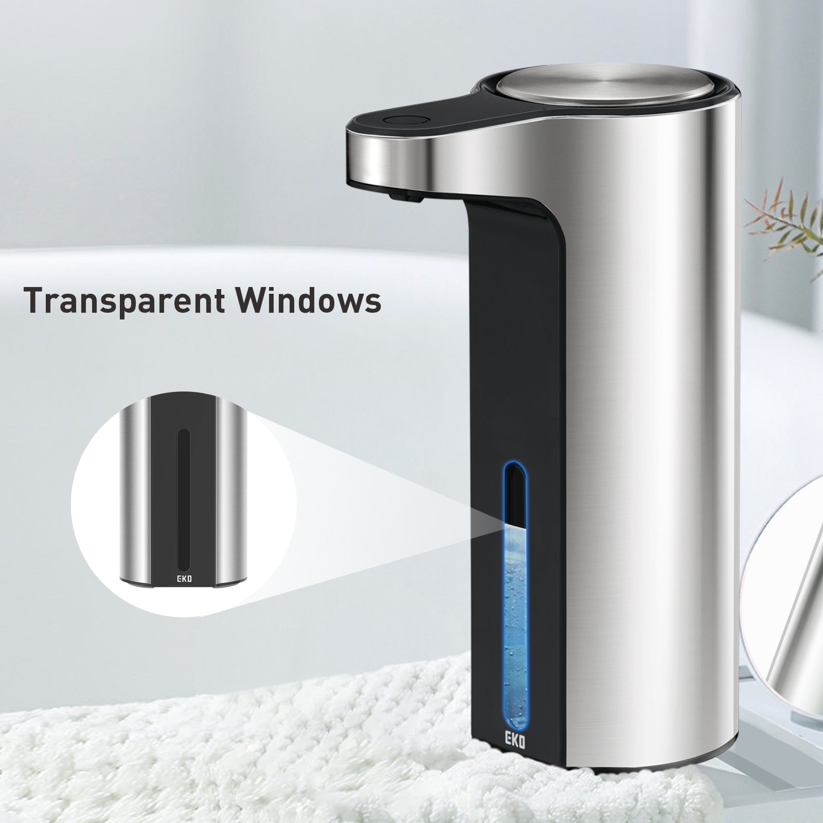 EKO Aroma Smart Liquid Soap Dispenser - Stainless Steel – Transparent Windows