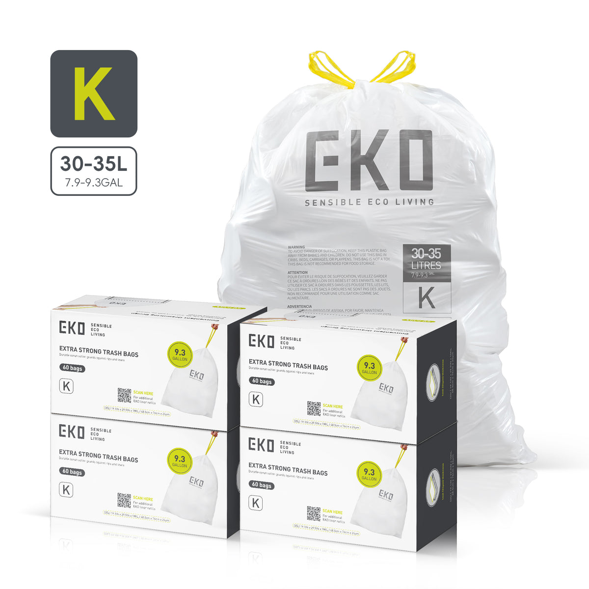 Code K Easy-Dispense Roll Trash Bags, 30-35 L / 7.9-9.3 Gal